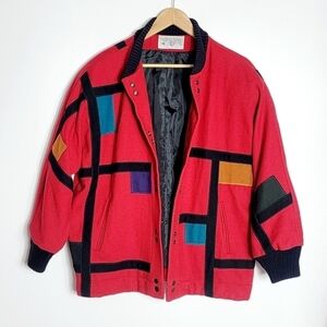 Vintage International Scene Pure Wool Color Block 80's Women's Bomber Jacket